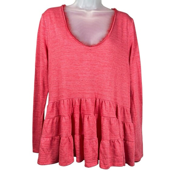 Deletta Anthropologie Pink Tiered Swing Shirt Tunic V-Neck Long Sleeve Women M - Picture 2 of 11
